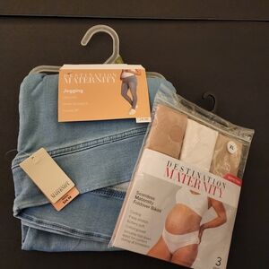NWT Destination Maternity Blue Jeggings, Size W-XLarge +3/Pack W-LG Bikini, New